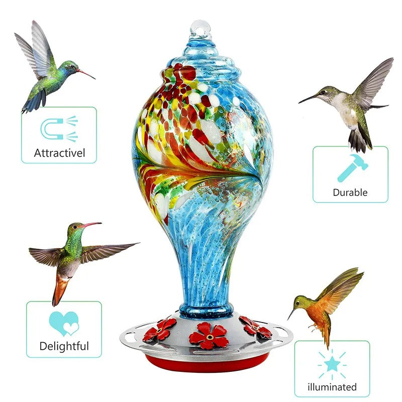 Hand Blown Glass Hummingbird Feeder - 25 Ounces