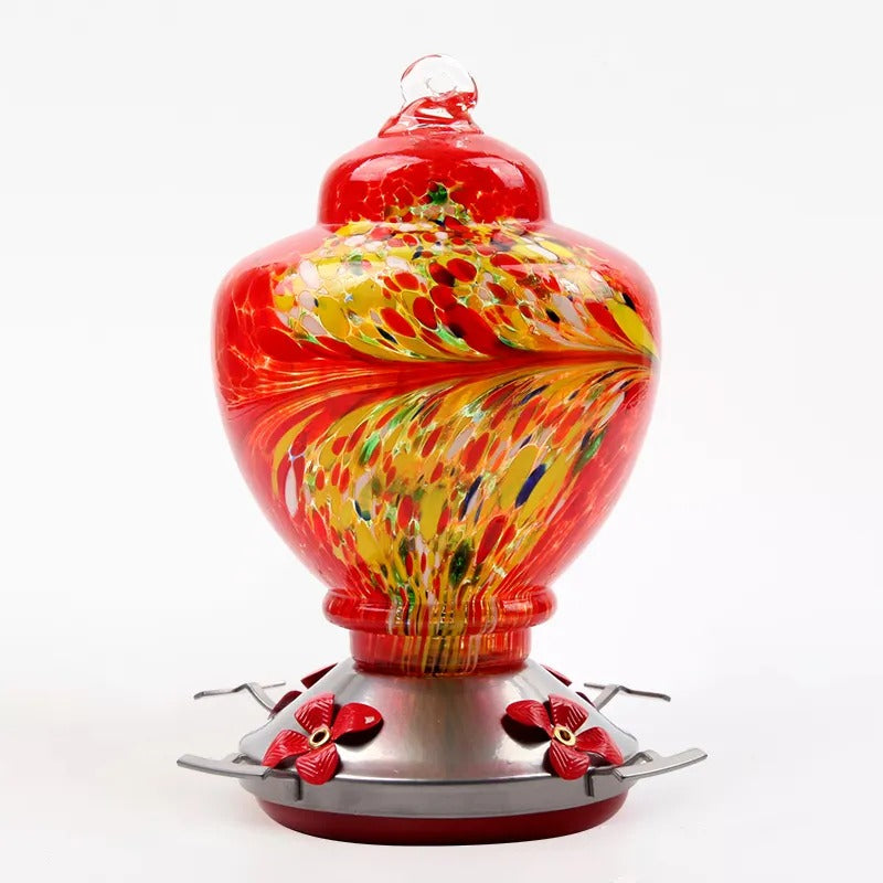 Hand Blown Glass Hummingbird Feeder - 38 Ounces