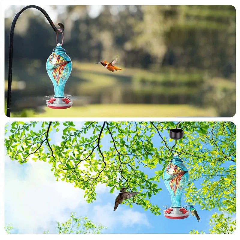 Hand Blown Glass Hummingbird Feeder - 25 Ounces