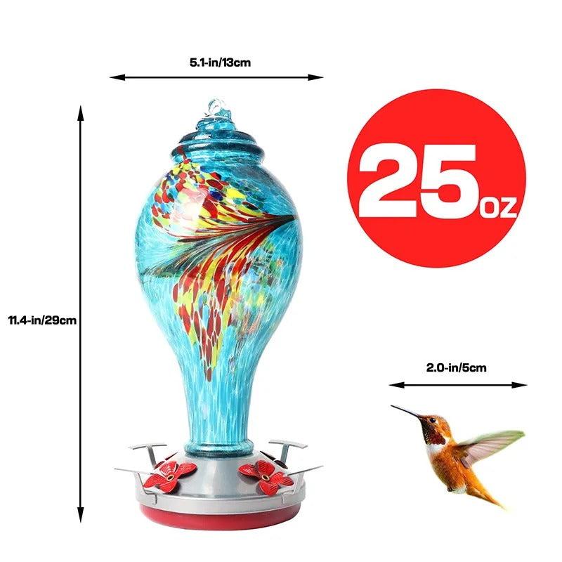 Hand Blown Glass Hummingbird Feeder - 25 Ounces