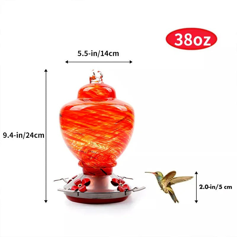 Hand Blown Glass Hummingbird Feeder - 38 Ounces