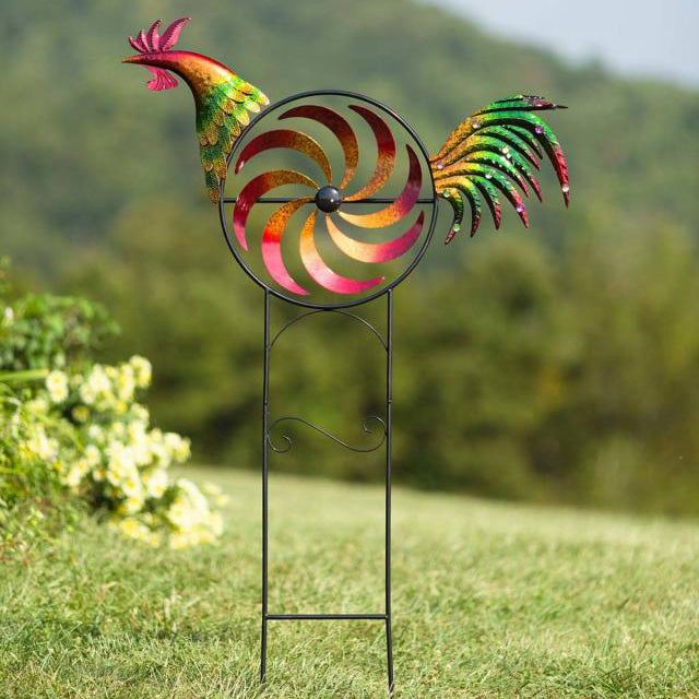 Iridescent Rooster Wind Spinner Garden Decor