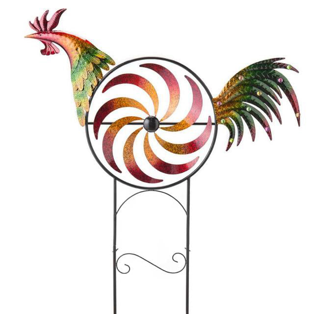 Iridescent Rooster Wind Spinner Garden Decor