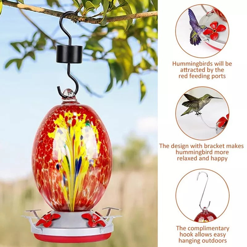 Hummingbird Feeder Hand Blown Glass - 25 Ounces