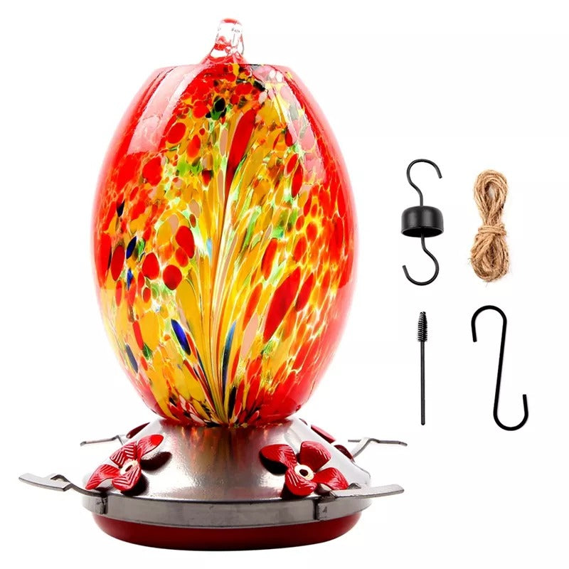 Hummingbird Feeder Hand Blown Glass - 25 Ounces